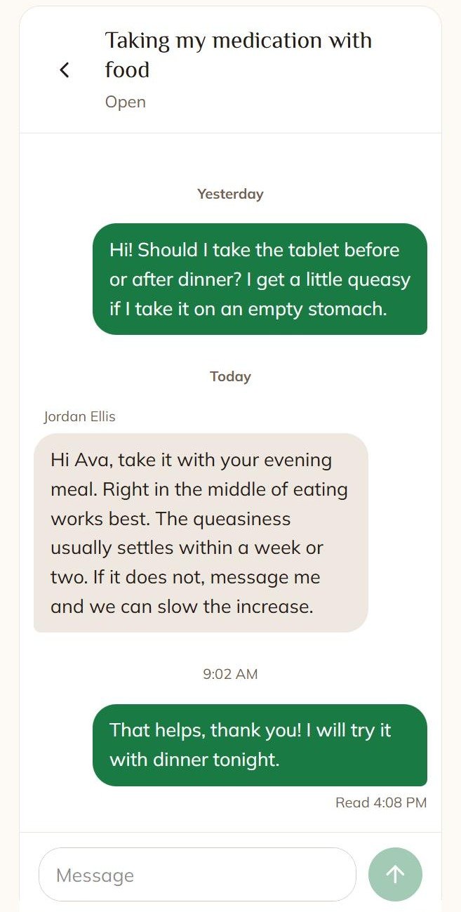 Secure messages with the care team.