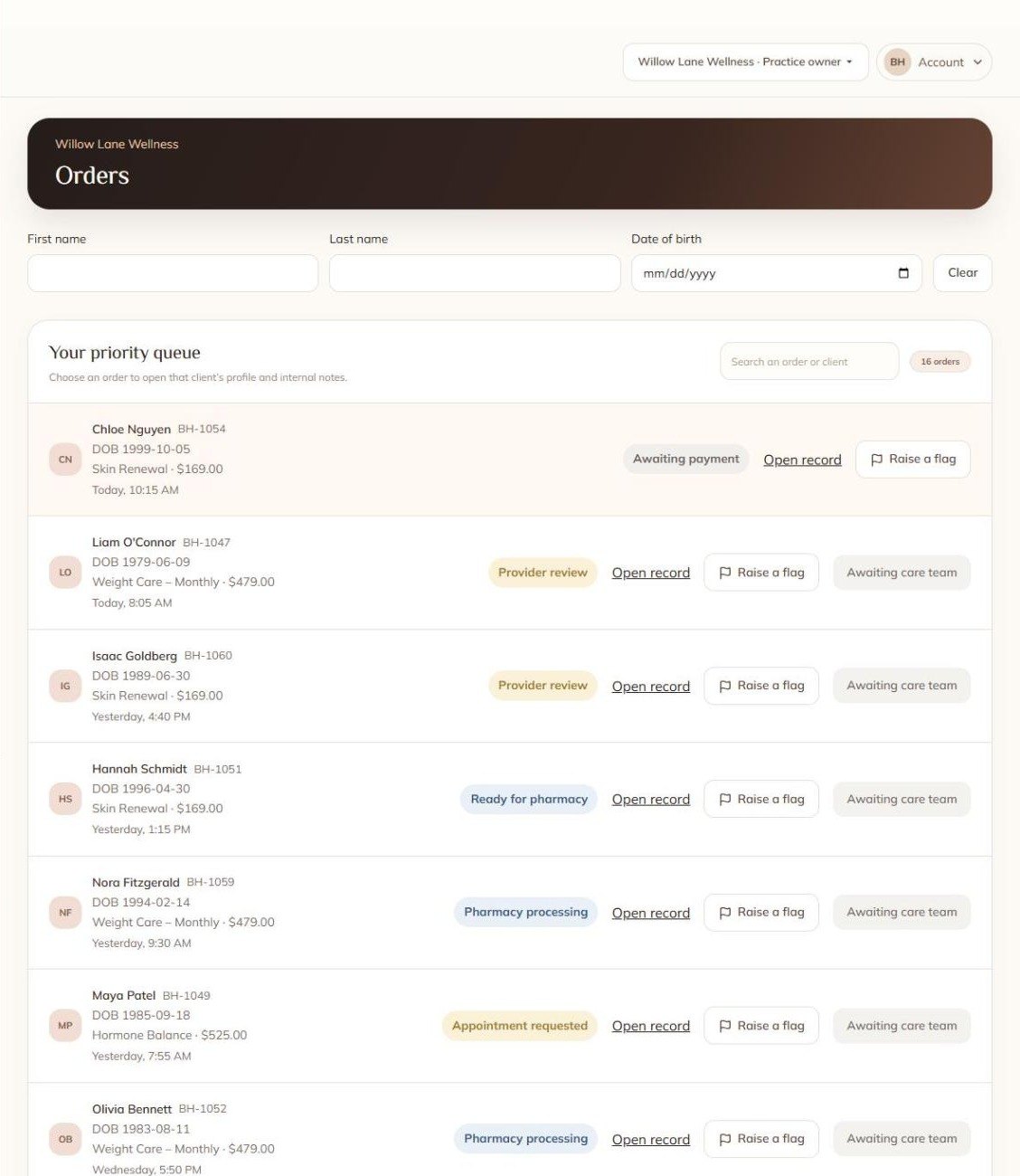 Every order, every stage, in one queue.